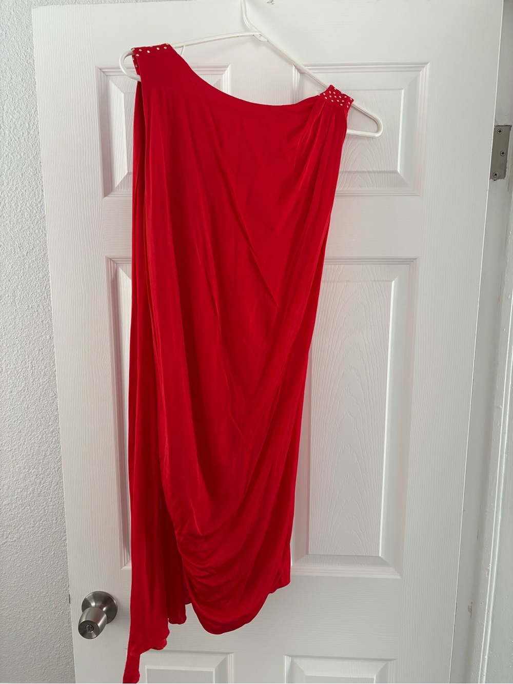 Versace for H&M Red Asymmetrical Drape Dress with Stud Accents